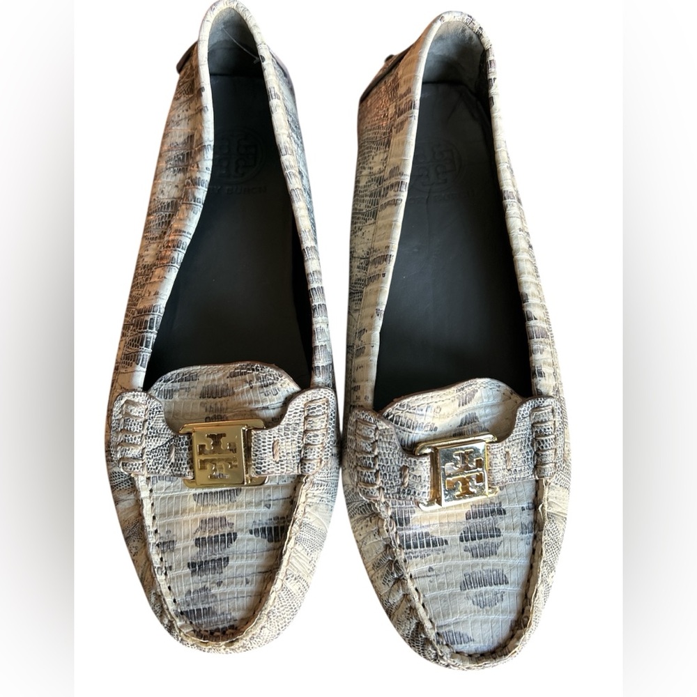 Tory Burch Kendrick Driver Python Moccasin Slip O… - image 1